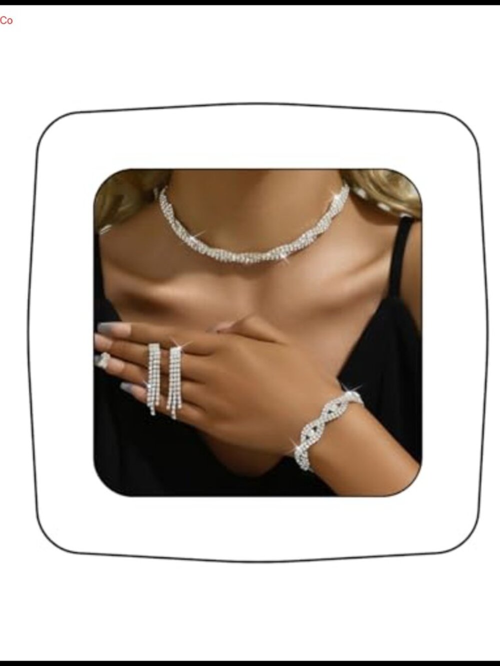 4 Piece Crystal Rhinestone Jewelry Set Statement Necklace Earrings Bracelet
